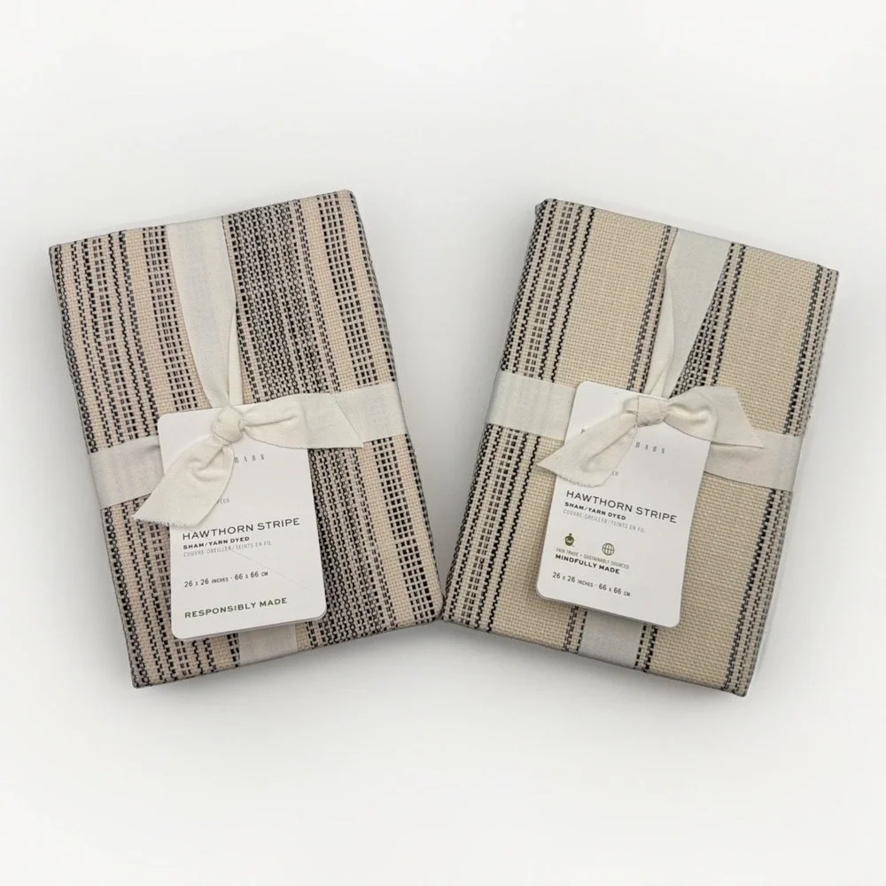 Pottery Barn Hawthorn Pin Striped EURO Shams Charcoal Gray Taupe Set Of 2 NEW